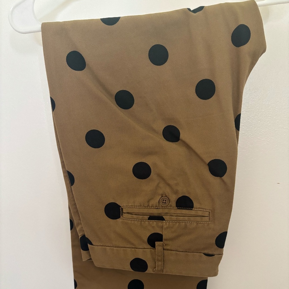 J.Crew Khaki & Black Polka Dot Ankle Pants – Size 12